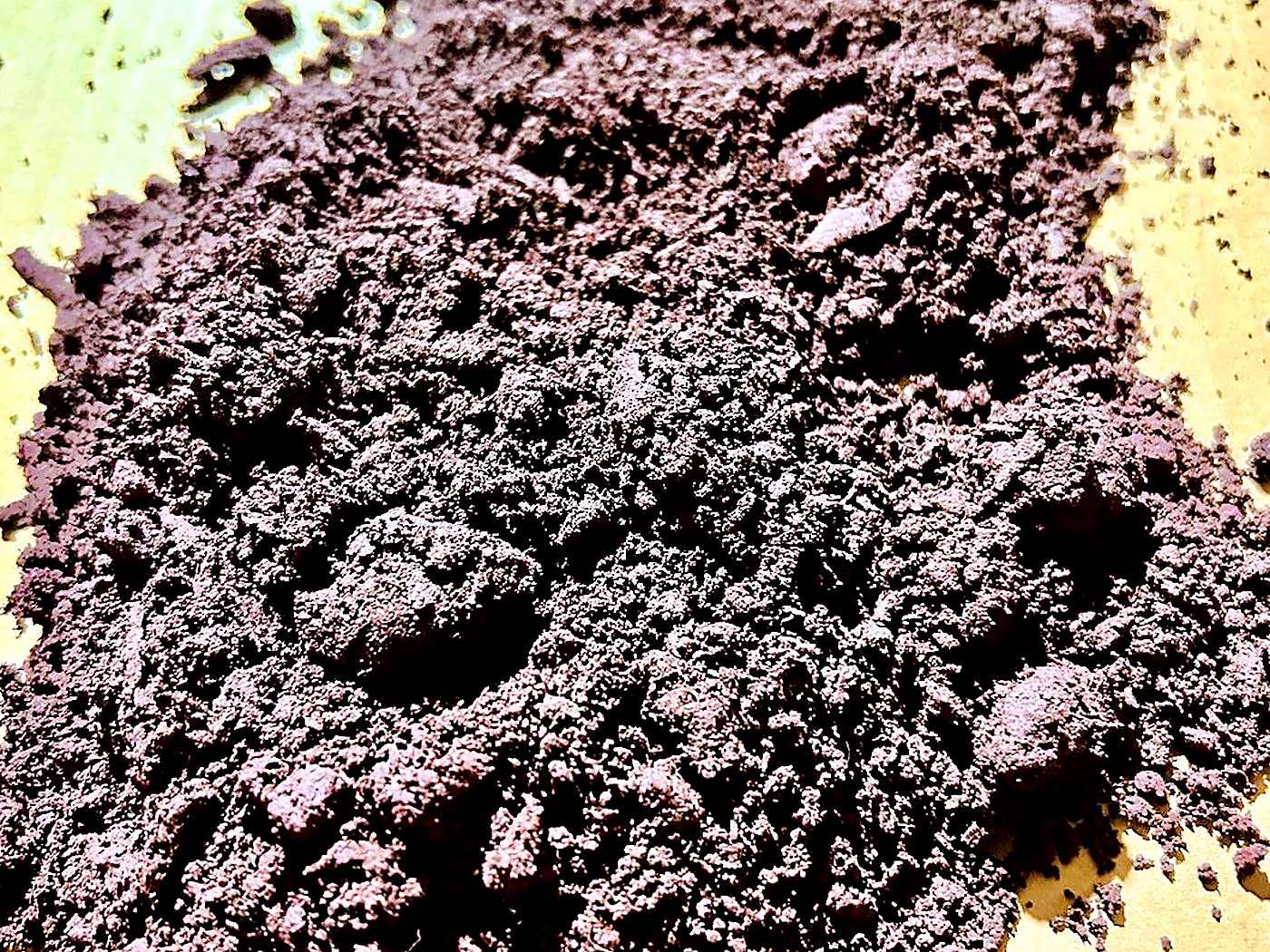 A spread of fine dark reddish-brown ground mineral concentrate powder ready for assay and shipment